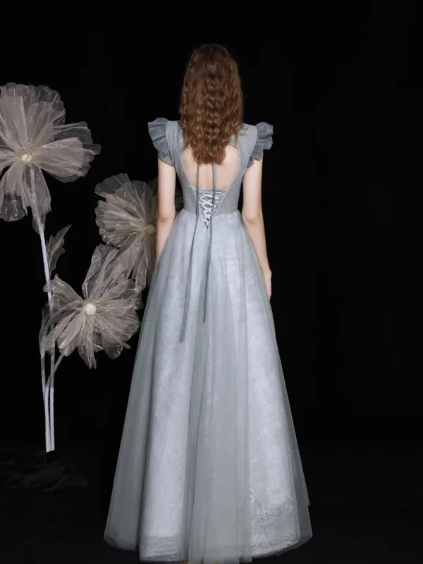 Chic / Belle Argenté Dansant Robe De Bal 2021 Princesse Encolure Dégagée Sans Manches Perlage Paillettes Longue Volants Dos Nu Robe De Ceremonie