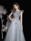 Chic / Belle Argenté Dansant Robe De Bal 2021 Princesse Encolure Dégagée Sans Manches Perlage Paillettes Longue Volants Dos Nu Robe De Ceremonie