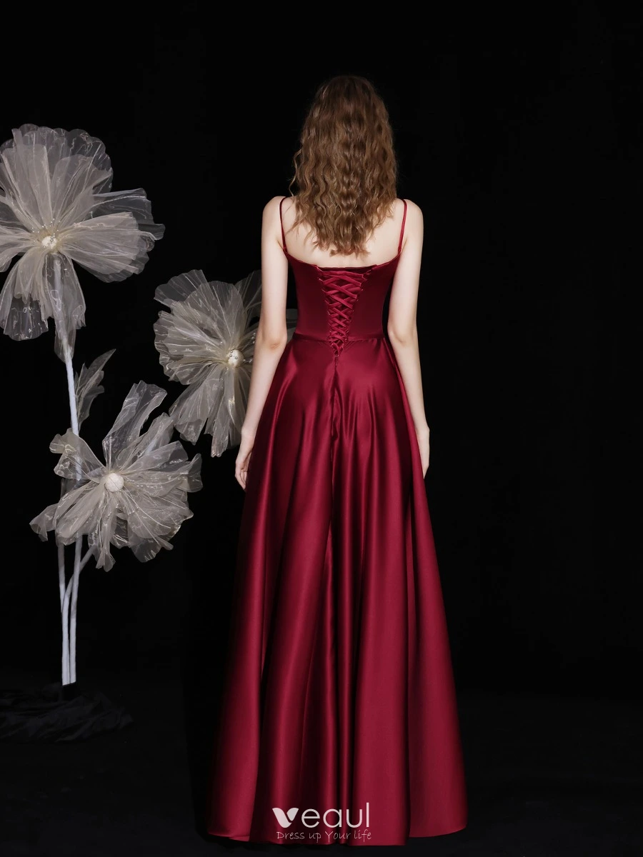 Vestidos de chiffon sin tirantes con escote en corazón Borgoña Tallas Grandes