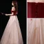 Two Tone Red Champagne Prom Dresses 2021 A-Line / Princess Off-The-Shoulder Short Sleeve Appliques Lace Beading Floor-Length / Long Ruffle Backless Formal Dresses