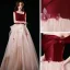 Two Tone Red Champagne Prom Dresses 2021 A-Line / Princess Off-The-Shoulder Short Sleeve Appliques Lace Beading Floor-Length / Long Ruffle Backless Formal Dresses