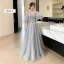 Scintillantes Gris Robe Demoiselle D'honneur 2021 Princesse Dos Nu Appliques En Dentelle Perlage Paillettes Longue Volants