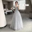 Scintillantes Gris Robe Demoiselle D'honneur 2021 Princesse Dos Nu Appliques En Dentelle Perlage Paillettes Longue Volants
