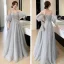 Scintillantes Gris Robe Demoiselle D'honneur 2021 Princesse Dos Nu Appliques En Dentelle Perlage Paillettes Longue Volants