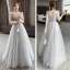 Scintillantes Gris Robe Demoiselle D'honneur 2021 Princesse Dos Nu Appliques En Dentelle Perlage Paillettes Longue Volants