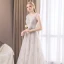 Modern / Fashion Grey Evening Dresses  2019 A-Line / Princess Scoop Neck Sleeveless Star Embroidered Bow Sash Court Train Ruffle Backless Formal Dresses