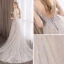 Modern / Fashion Grey Evening Dresses  2019 A-Line / Princess Scoop Neck Sleeveless Star Embroidered Bow Sash Court Train Ruffle Backless Formal Dresses