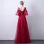 Chic / Beautiful Burgundy See-through Evening Dresses  2019 A-Line / Princess Scoop Neck Bell sleeves Sash Appliques Lace Pearl Floor-Length / Long Ruffle Backless Formal Dresses