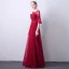 Chic / Beautiful Burgundy See-through Evening Dresses  2019 A-Line / Princess Scoop Neck Bell sleeves Sash Appliques Lace Pearl Floor-Length / Long Ruffle Backless Formal Dresses
