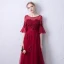 Chic / Beautiful Burgundy See-through Evening Dresses  2019 A-Line / Princess Scoop Neck Bell sleeves Sash Appliques Lace Pearl Floor-Length / Long Ruffle Backless Formal Dresses