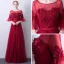 Chic / Beautiful Burgundy See-through Evening Dresses  2019 A-Line / Princess Scoop Neck Bell sleeves Sash Appliques Lace Pearl Floor-Length / Long Ruffle Backless Formal Dresses