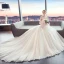 Vintage / Originale Champagne Transparentes Robe De Mariée 2019 Princesse Col Haut Gonflée Manches Longues Perle Perlage Chapel Train Volants