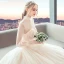 Vintage / Originale Champagne Transparentes Robe De Mariée 2019 Princesse Col Haut Gonflée Manches Longues Perle Perlage Chapel Train Volants