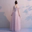 Elegante Blozen Roze Doorzichtige Avondjurken 2019 A lijn V-Hals 3/4 Mouwen Appliques Kant Kralen Lange Ruche Ruglooze Gelegenheid Jurken