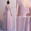 Elegante Blozen Roze Doorzichtige Avondjurken 2019 A lijn V-Hals 3/4 Mouwen Appliques Kant Kralen Lange Ruche Ruglooze Gelegenheid Jurken