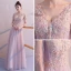 Elegante Blozen Roze Doorzichtige Avondjurken 2019 A lijn V-Hals 3/4 Mouwen Appliques Kant Kralen Lange Ruche Ruglooze Gelegenheid Jurken