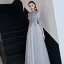 Illusion Grey Pierced Evening Dresses  2019 A-Line / Princess 3/4 Sleeve High Neck Appliques Lace Flower Beading Floor-Length / Long Ruffle Backless