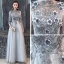Illusion Grey Pierced Evening Dresses  2019 A-Line / Princess 3/4 Sleeve High Neck Appliques Lace Flower Beading Floor-Length / Long Ruffle Backless