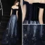 Chic / Belle Bleu Marine Robe De Bal 2019 Princesse De l'épaule Manches Courtes Glitter Étoile Tribunal Train Volants Dos Nu Robe De Ceremonie