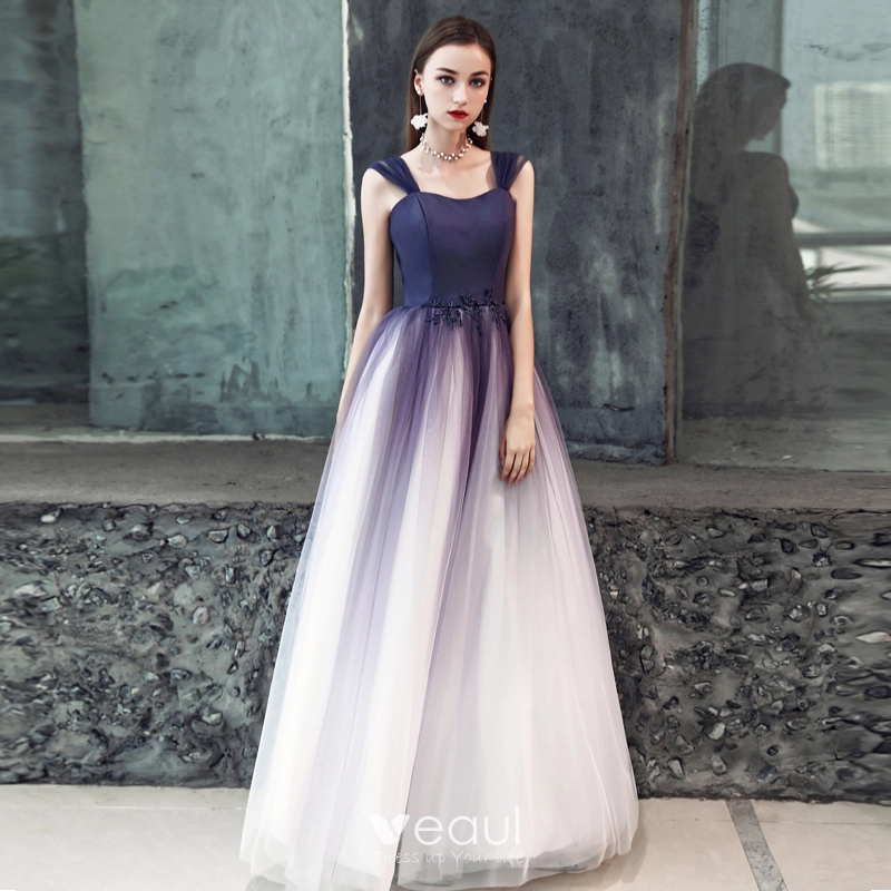 purple and white formal dresses Sexy A Line Spaghetti Straps Open Back White Top Purple Prom Dresses, –  abcprom main image 1
