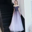 Simple Violet Dégradé De Couleur Blanche Robe De Bal 2019 Princesse épaules Sans Manches Perlage Longue Volants Dos Nu Robe De Ceremonie