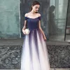 Modest / Simple Purple Gradient-Color White Prom Dresses 2019 A-Line / Princess Shoulders Sleeveless Beading Floor-Length / Long Ruffle Backless Formal Dresses