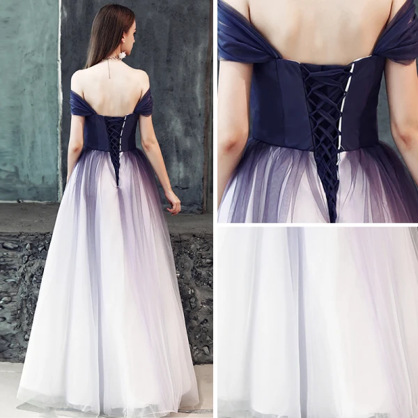 Simple Violet Dégradé De Couleur Blanche Robe De Bal 2019 Princesse épaules Sans Manches Perlage Longue Volants Dos Nu Robe De Ceremonie