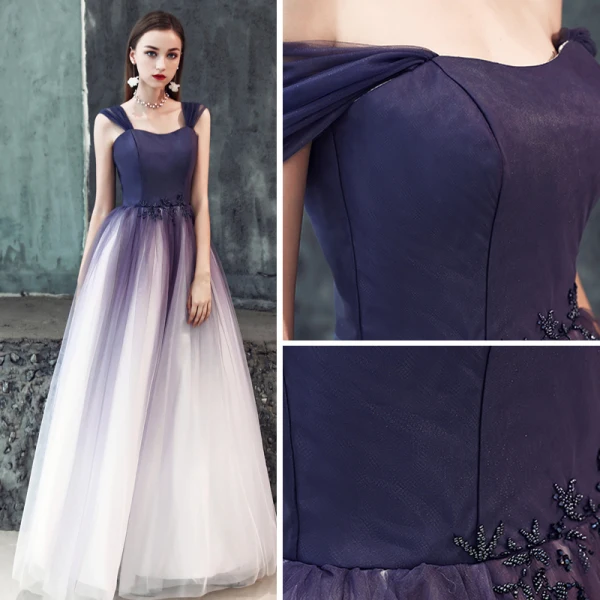 Simple Violet Dégradé De Couleur Blanche Robe De Bal 2019 Princesse épaules Sans Manches Perlage Longue Volants Dos Nu Robe De Ceremonie