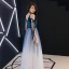 Abordable Bleu D'encre Dégradé De Couleur Blanche Robe De Soirée 2019 Princesse Bretelles Spaghetti Sans Manches Ceinture Longue Volants Dos Nu Robe De Ceremonie