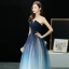 Modern / Fashion Navy Blue Gradient-Color Ivory Prom Dresses 2019 A-Line / Princess Strapless Sleeveless Floor-Length / Long Ruffle Backless Formal Dresses