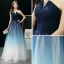 Modern / Fashion Navy Blue Gradient-Color Ivory Prom Dresses 2019 A-Line / Princess Strapless Sleeveless Floor-Length / Long Ruffle Backless Formal Dresses