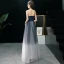 Modern / Fashion Navy Blue Gradient-Color Ivory Prom Dresses 2019 A-Line / Princess Strapless Sleeveless Beading Floor-Length / Long Ruffle Backless Formal Dresses