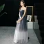 Modern / Fashion Navy Blue Gradient-Color Ivory Prom Dresses 2019 A-Line / Princess Strapless Sleeveless Beading Floor-Length / Long Ruffle Backless Formal Dresses