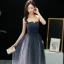 Modern / Fashion Navy Blue Gradient-Color Ivory Prom Dresses 2019 A-Line / Princess Strapless Sleeveless Beading Floor-Length / Long Ruffle Backless Formal Dresses