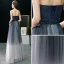Modern / Fashion Navy Blue Gradient-Color Ivory Prom Dresses 2019 A-Line / Princess Strapless Sleeveless Beading Floor-Length / Long Ruffle Backless Formal Dresses