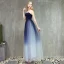 Modern / Fashion Navy Blue Gradient-Color Prom Dresses 2019 A-Line / Princess Strapless Sleeveless Beading Floor-Length / Long Ruffle Backless Formal Dresses