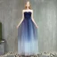 Modern / Fashion Navy Blue Gradient-Color Prom Dresses 2019 A-Line / Princess Strapless Sleeveless Beading Floor-Length / Long Ruffle Backless Formal Dresses