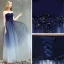 Modern / Fashion Navy Blue Gradient-Color Prom Dresses 2019 A-Line / Princess Strapless Sleeveless Beading Floor-Length / Long Ruffle Backless Formal Dresses