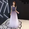 Moderne / Mode Violet Robe De Bal 2019 Princesse épaules Sans Manches Perlage Longue Volants Dos Nu Robe De Ceremonie