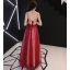 Modern / Fashion Red Prom Dresses 2019 A-Line / Princess Spaghetti Straps Sleeveless Spotted Tulle Bow Sash Floor-Length / Long Ruffle Backless Formal Dresses