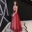 Modern / Fashion Red Prom Dresses 2019 A-Line / Princess Spaghetti Straps Sleeveless Spotted Tulle Bow Sash Floor-Length / Long Ruffle Backless Formal Dresses