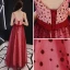 Modern / Fashion Red Prom Dresses 2019 A-Line / Princess Spaghetti Straps Sleeveless Spotted Tulle Bow Sash Floor-Length / Long Ruffle Backless Formal Dresses