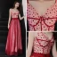 Modern / Fashion Red Prom Dresses 2019 A-Line / Princess Spaghetti Straps Sleeveless Spotted Tulle Bow Sash Floor-Length / Long Ruffle Backless Formal Dresses