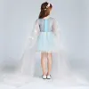 Modern / Fashion Sky Blue Candy Pink Flower Girl Dresses 2017 Ball Gown V-Neck Sleeveless Appliques Butterfly Sequins Short Ruffle Wedding Party Dresses