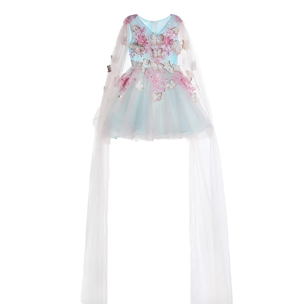 Mode Himmelblau Pink Mädchenkleider 2017 Ballkleid V-Ausschnitt Ärmellos Applikationen Schmetterling Pailletten Kurze Rüschen Kleider Für Hochzeit