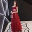 Bling Bling Bordeaux Robe De Soirée 2019 Princesse De l'épaule Manches Courtes Glitter Tulle Longue Volants Dos Nu Robe De Ceremonie