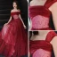 Bling Bling Bordeaux Robe De Soirée 2019 Princesse De l'épaule Manches Courtes Glitter Tulle Longue Volants Dos Nu Robe De Ceremonie