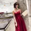 Modern / Fashion Burgundy Evening Dresses  2019 Sheath / Fit Shoulders Sleeveless Spotted Tulle Floor-Length / Long Ruffle Backless Formal Dresses