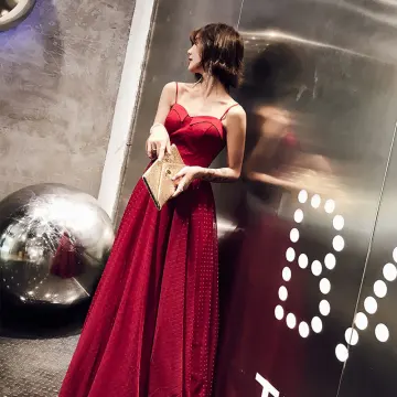 Moderne Mode Bordeaux Robe De Soirée 2019 Gaine Ajustement Épaules Sans Manches Tachetée Tulle Longue Volants Dos Nu Robe De Ceremonie