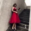 Sexy Burgundy Party Dresses 2019 A-Line / Princess Spaghetti Straps Sleeveless Bow Sash Spotted Tulle Tea-length Ruffle Backless Formal Dresses